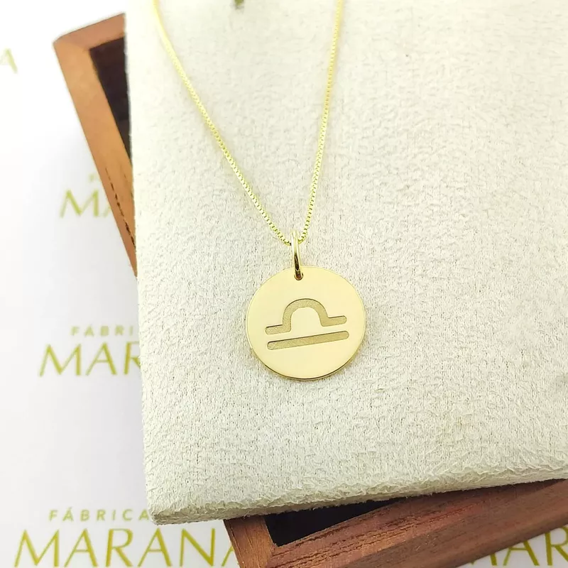Conjunto Corrente Veneziana e Pingente De Signo Libra Em Ouro 18k