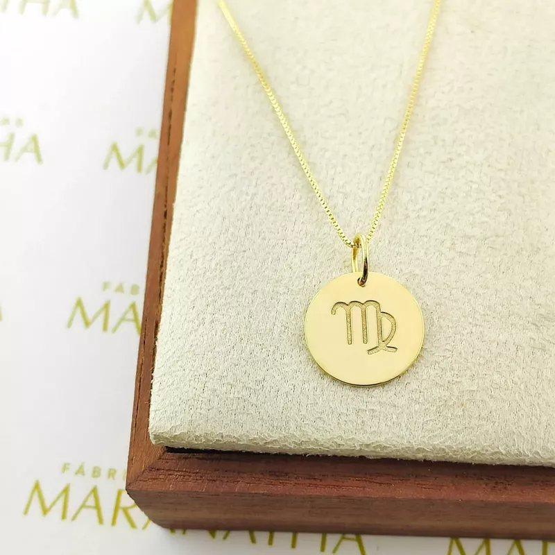 Conjunto Corrente Veneziana e Pingente De Signo Virgem Ouro 18k