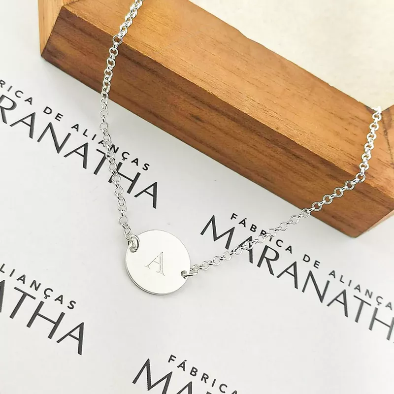 Pulseira Letra Personalizada Com Corrente Elo Português Em Prata