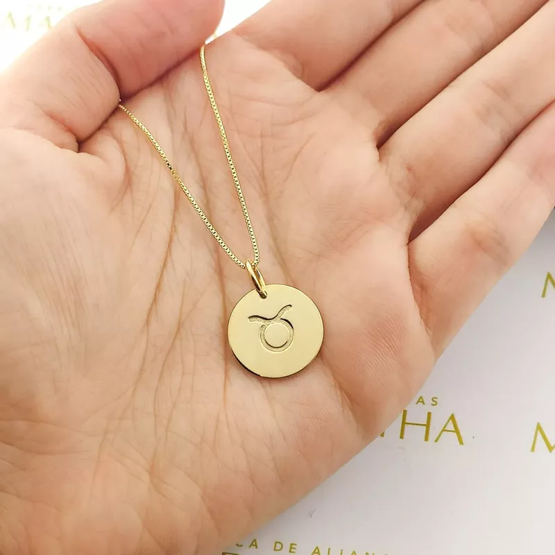 Conjunto Corrente Veneziana e Pingente De Signo Touro Em Ouro 18k