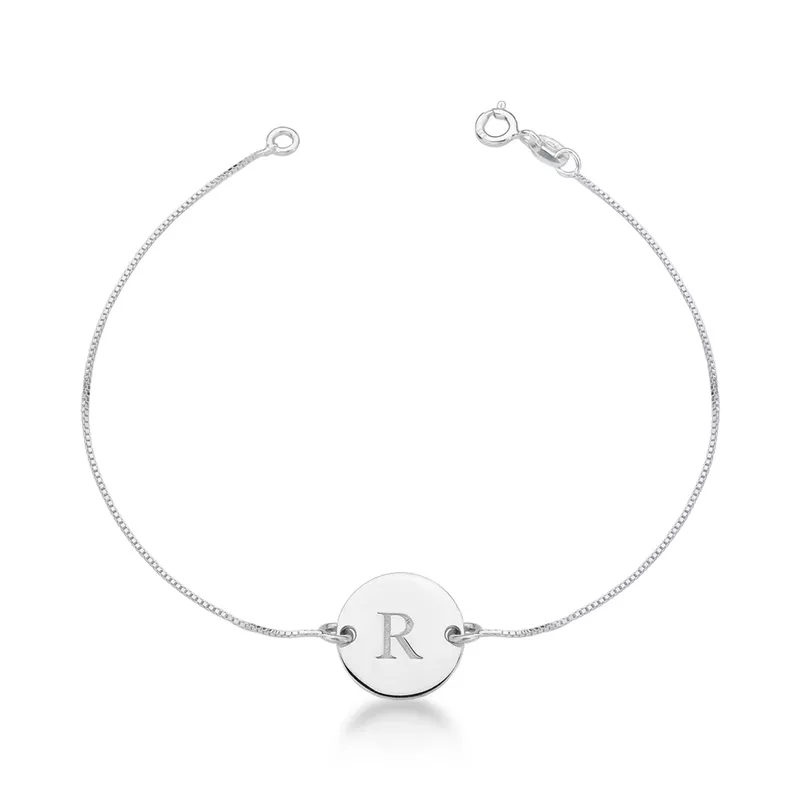 Pulseira Letra Personalizada Com Corrente Veneziana Em Prata