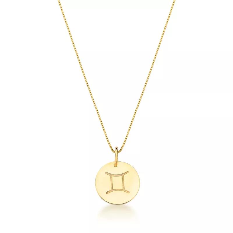 Conjunto Corrente Veneziana e Pingente De Signo Gêmeos Em Ouro 18k
