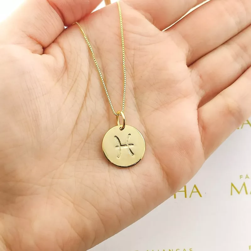 Conjunto Corrente Veneziana e Pingente De Signo Peixes Ouro 18k