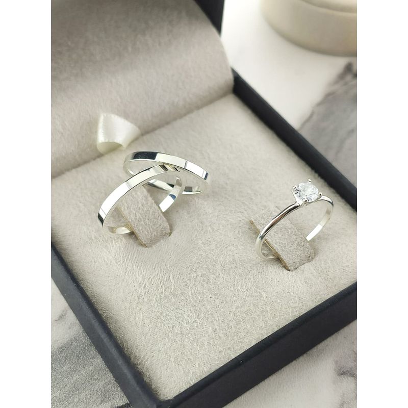 Par de Aliança em Prata 950 Modelo 2mm Reto Polido + Anel Solitário em Prata Brinde