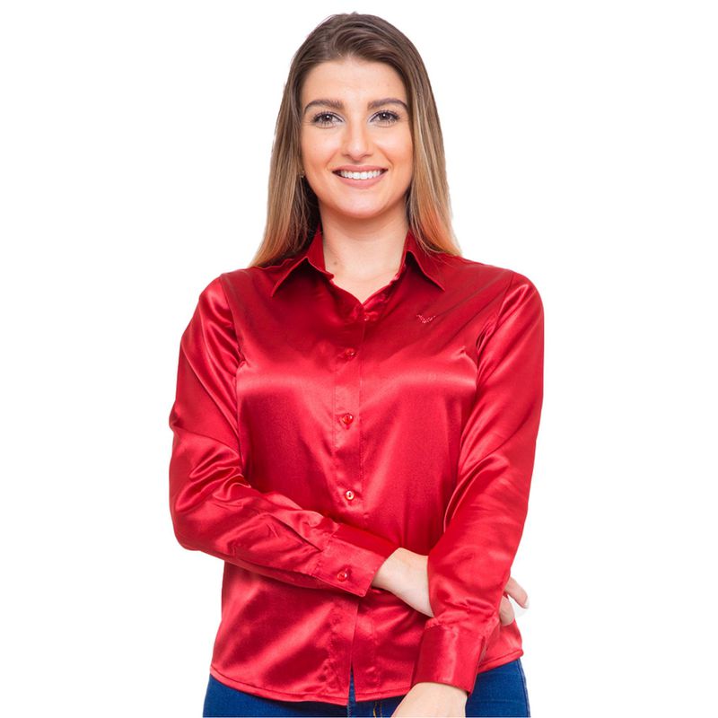 Blusa de Cetim Feminina Vermelha C/ Elastano Alber... - Fyorella