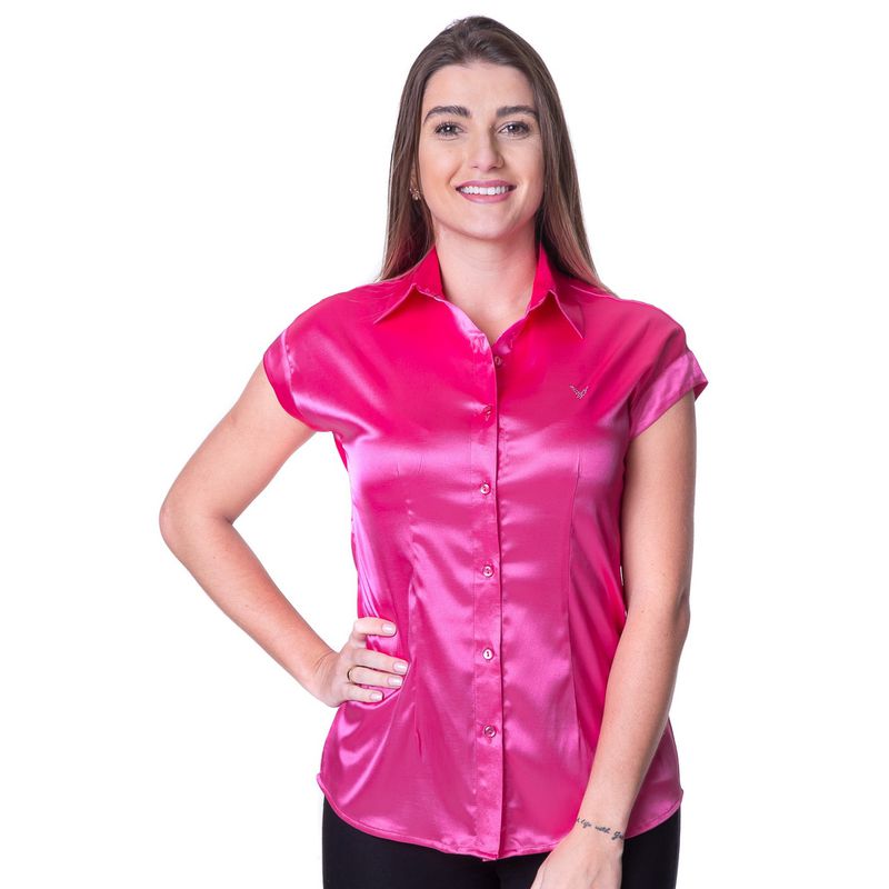 Blusa de Cetim Manga Japonesa Rosa Ellen - Fyorella