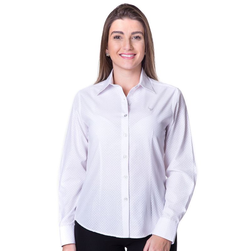 Blusa de Poá Branca Feminina Manga Longa Iza - Fyorella