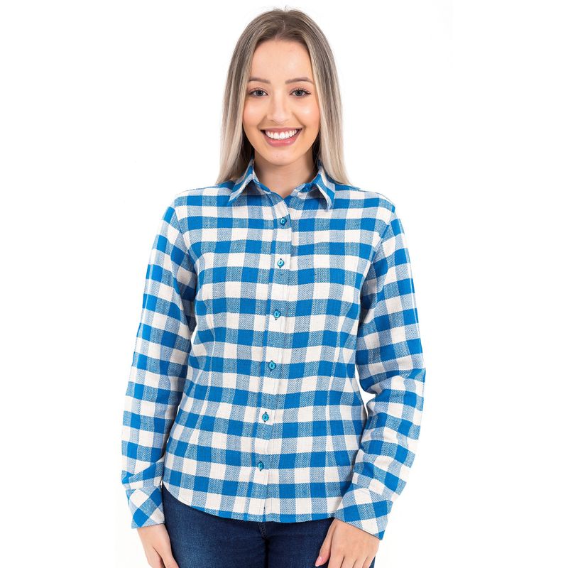 Blusa Feminina Xadrez Azul Manga Longa Nairobi - Fyorella