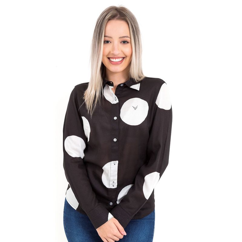 Blusa Poá Preta Manga Longa Petra - Fyorella