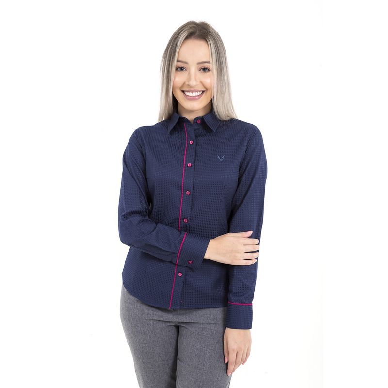 Camisa Feminina Social Azul Manga Longa Valência - Fyorella