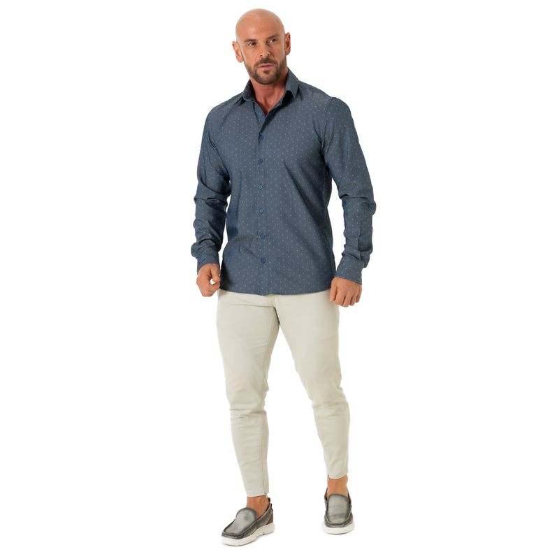 Camisa Slim Azul Escuro Maquineta Manhatan - Fyorella