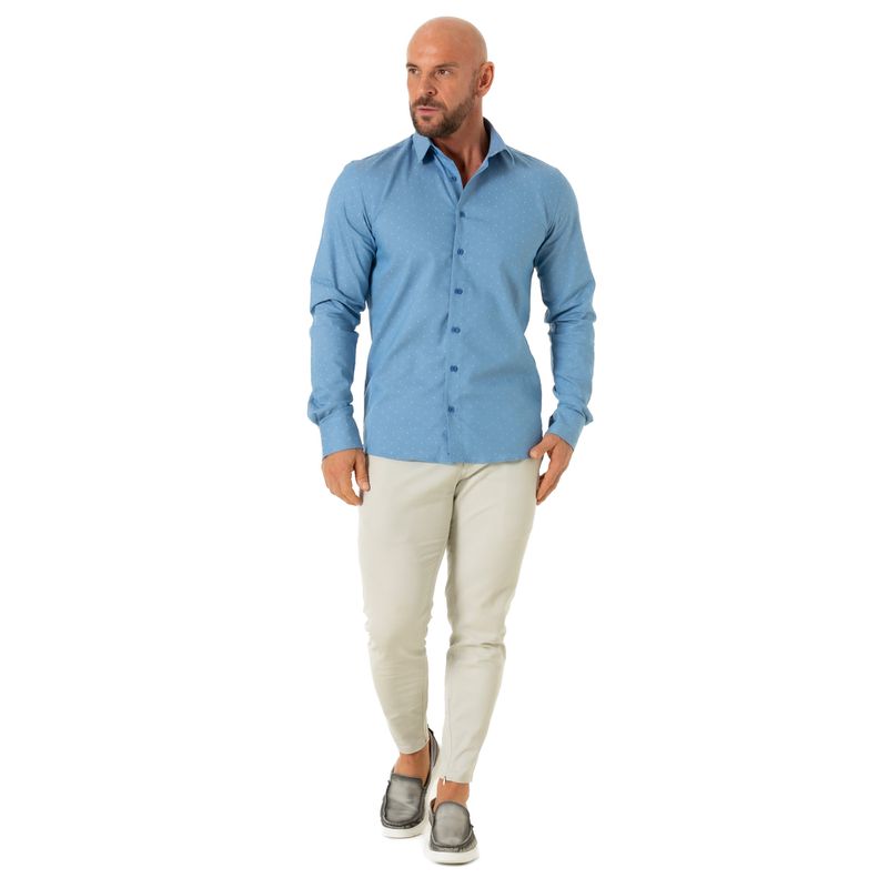 Camisa Slim Azul Claro Maquineta Zurique - Fyorella