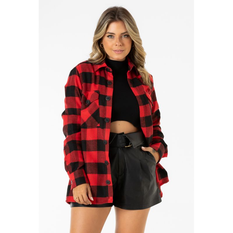 camisa xadrez lumberjack de flanela vermelho com preto - Camisologia