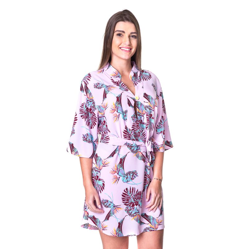 Saída de Praia Floral Lilás Kaftan Cameron - Fyorella