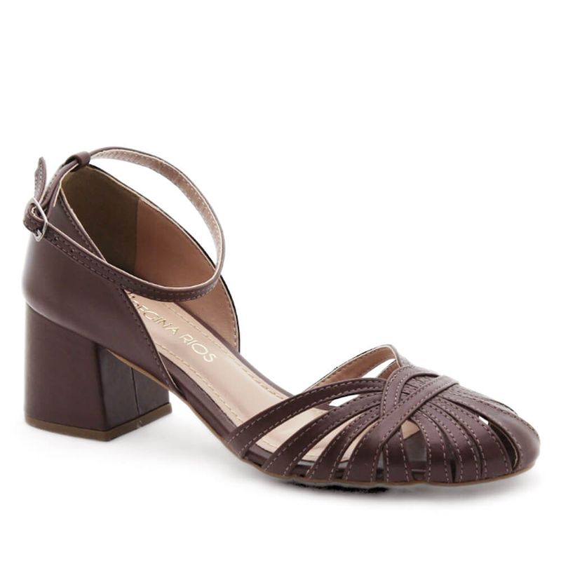 Sandália Salto Médio Couro Clement Chocolate