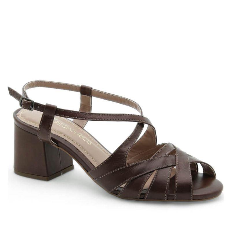 Sandália Salto Médio Couro Rochefort Chocolate