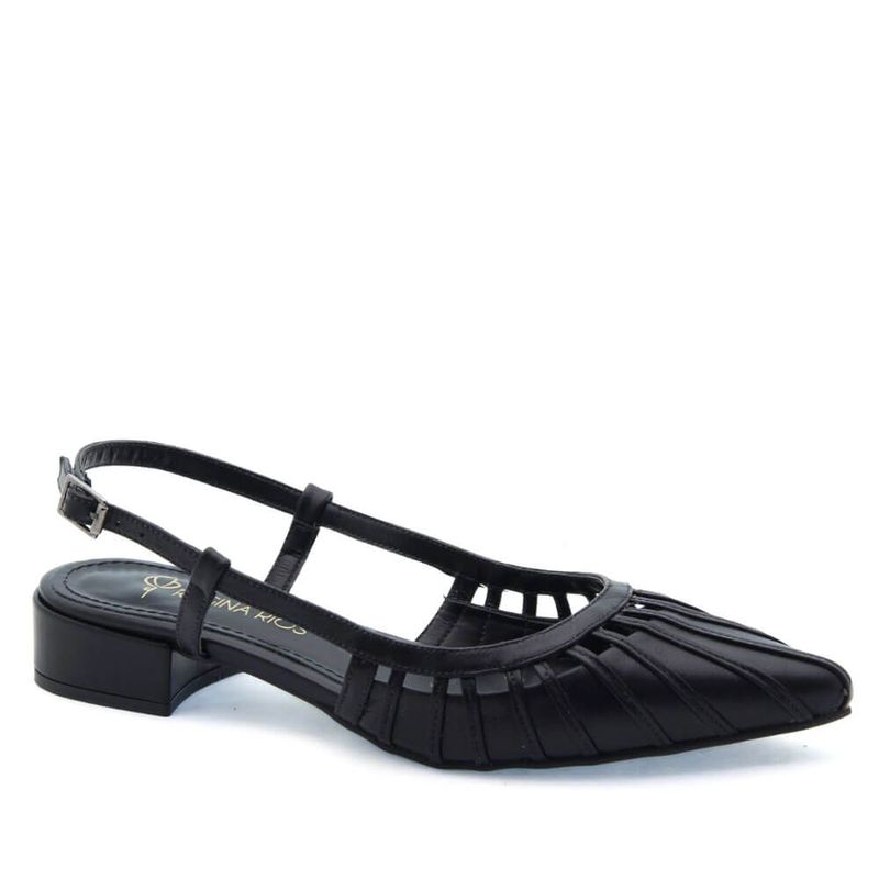 Scarpin Salto Baixo Couro Mende Preto 