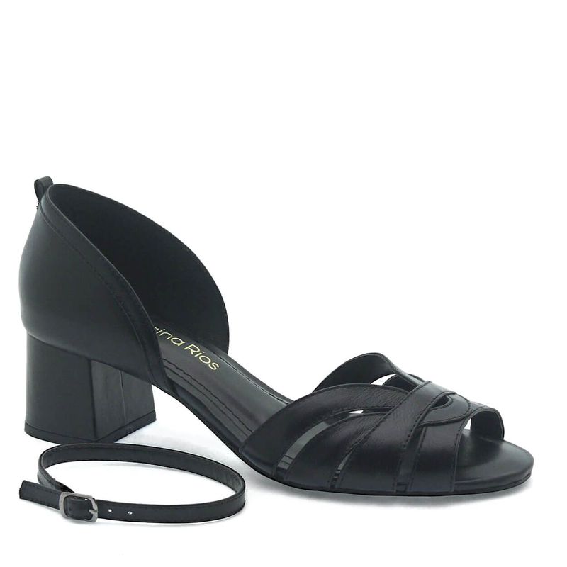 Peep Toe Média Couro Fruges Preto