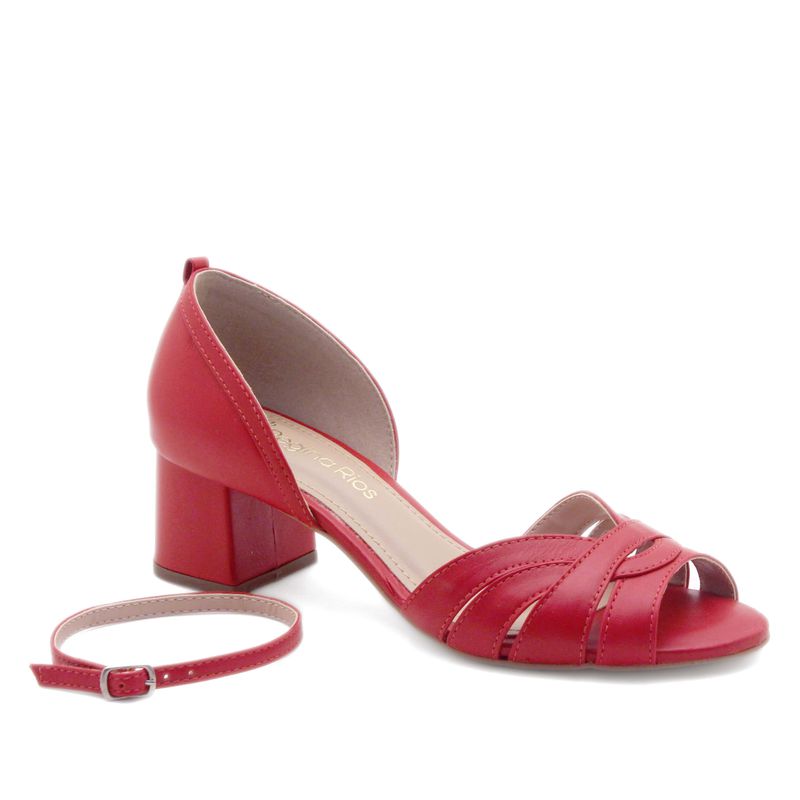 Peep Toe Média Couro Fruges Vermelho