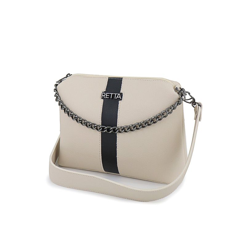 Bolsa Feminina Tiracolo Pequena Kiara Marfim com Preto