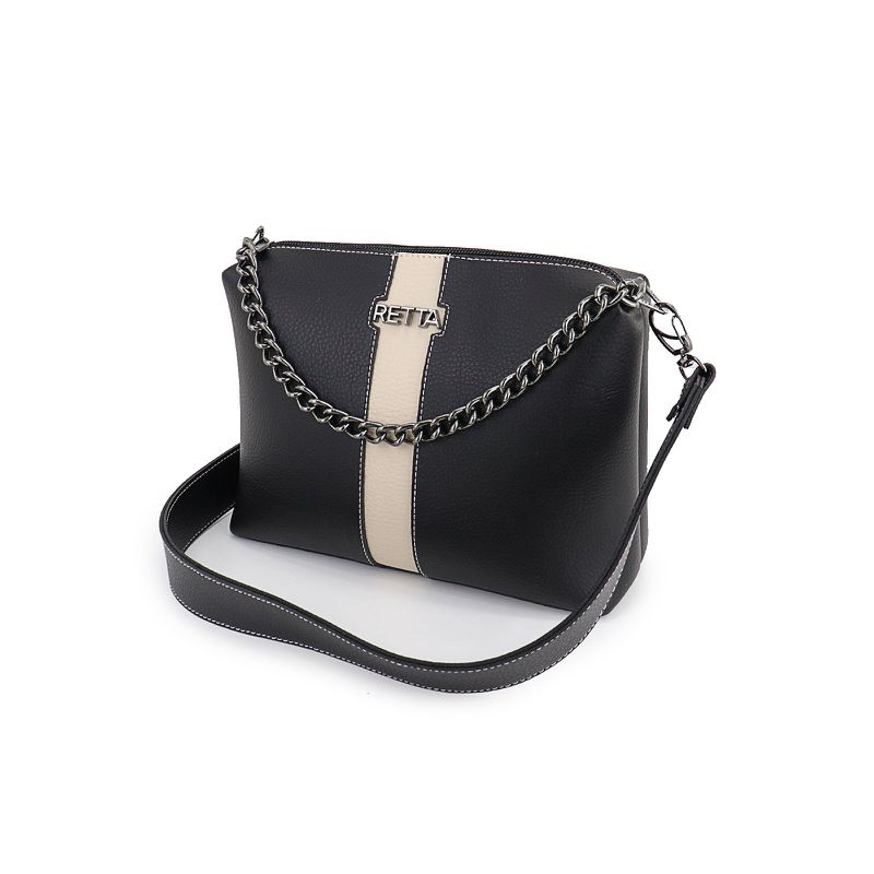 Bolsa Feminina Tiracolo Pequena Kiara Preta com Marfim