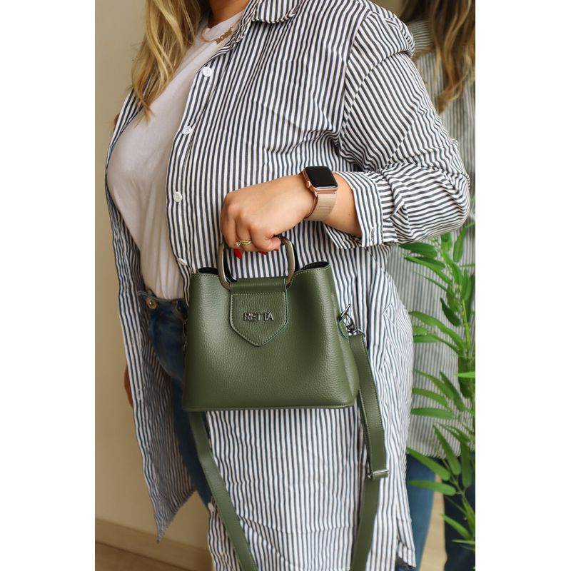 Kit Bolsa Saco Corrente Grande Preta + Bolsa Pequena Tiracolo Chloe Militar