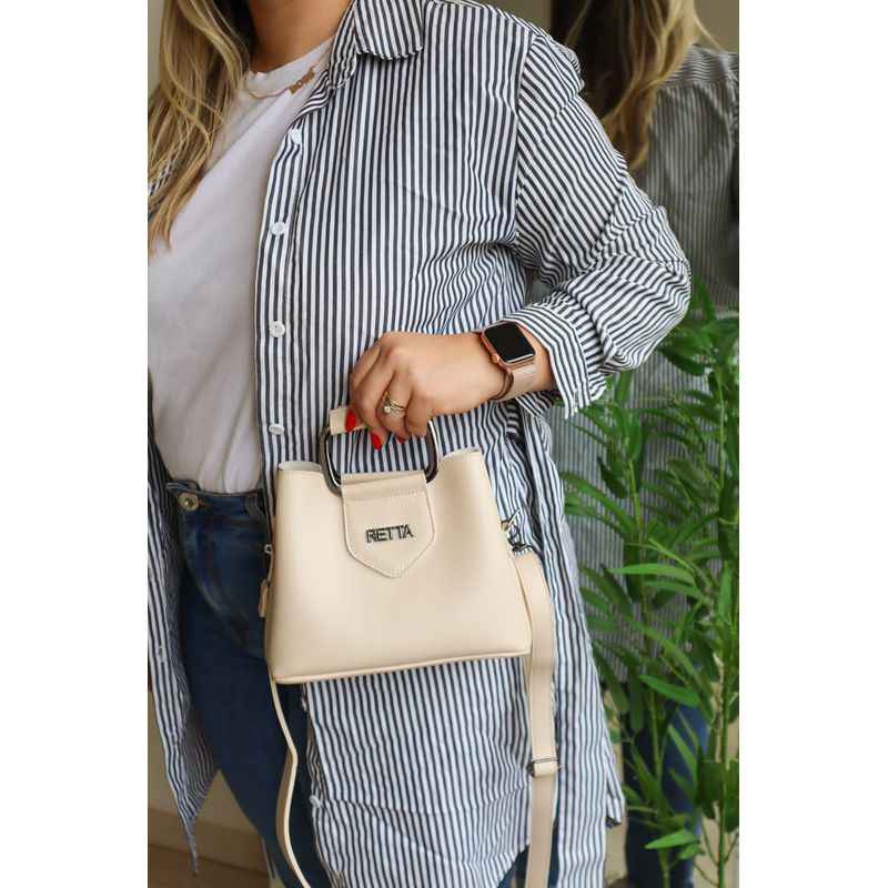 Kit Bolsa Saco Corrente Grande Preta + Bolsa Pequena Tiracolo Chloe Marfim