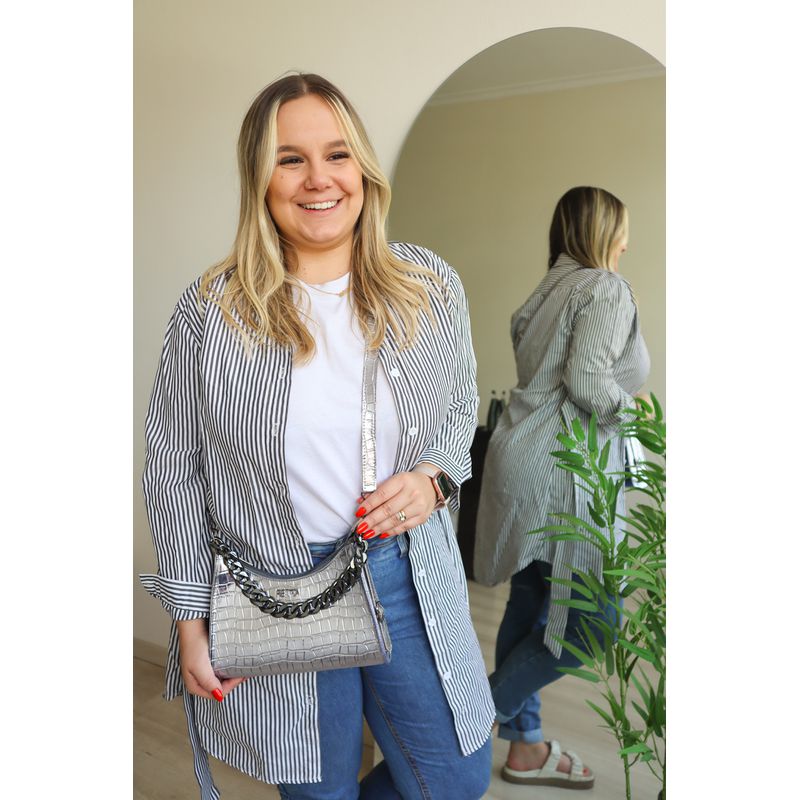  Bolsa Tiracolo Média Ágata Prata Cromada