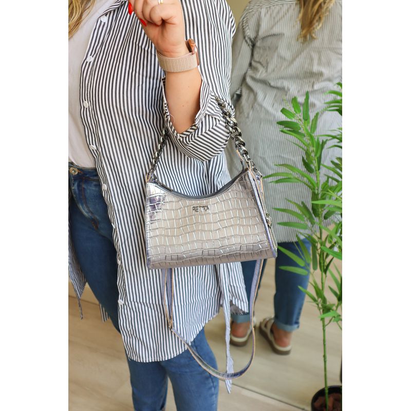  Bolsa Tiracolo Média Ágata Prata Cromada
