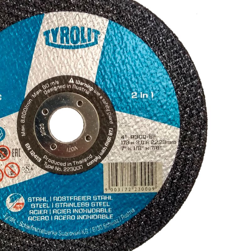 Disco de Corte 2 Telas 7" x 1/8" x 7/8" - Basic 2in1 - 223000 - TYROLIT