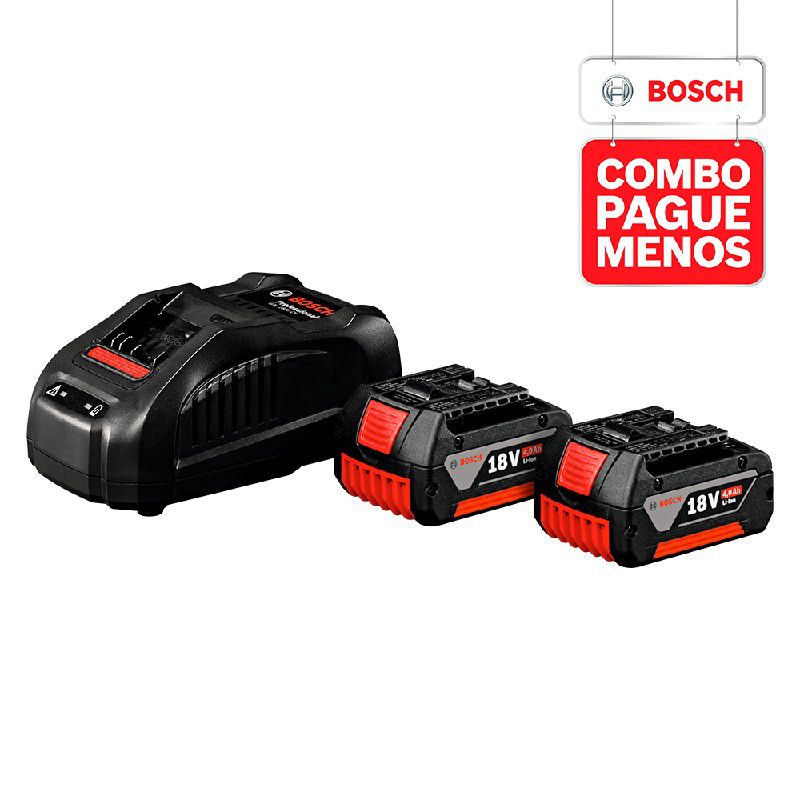 Combo Pague Menos Bosch 18V - Parafus. e Furadeira de Impacto de Impacto GSB 18V-50 + Plaina GHO 18V-LI, 2 baterias 18V 4,0Ah 1 carregador e 1 bolsa