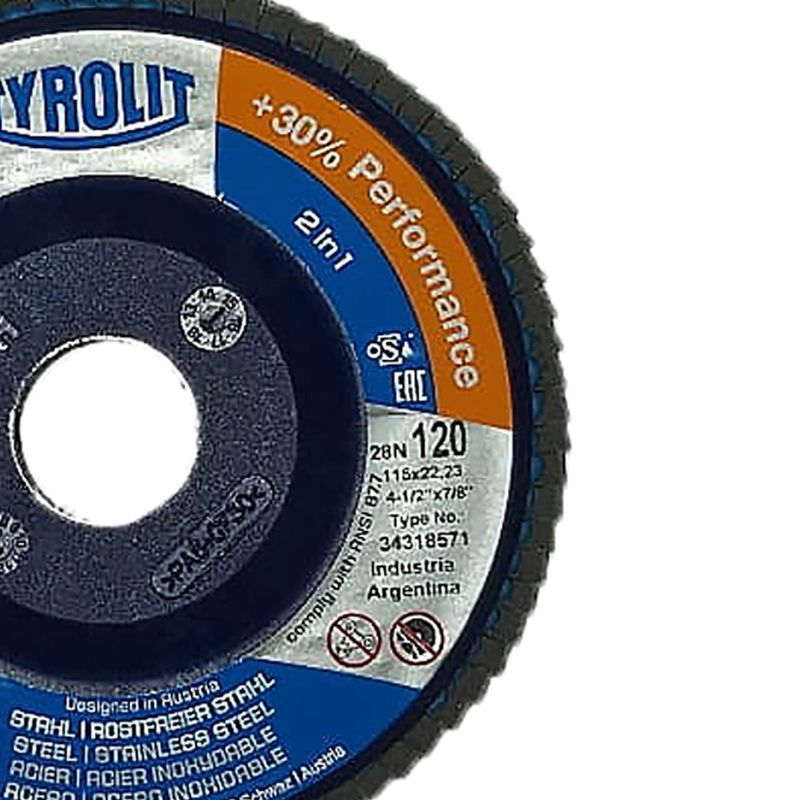 Combo Disco de Lixa Flap Plano 115mm Grana 120 - Basic 28N - 34318571 - TYROLIT