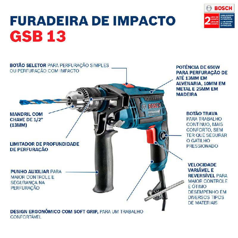 Furadeira de Impacto Bosch GSB 16 RE 750W