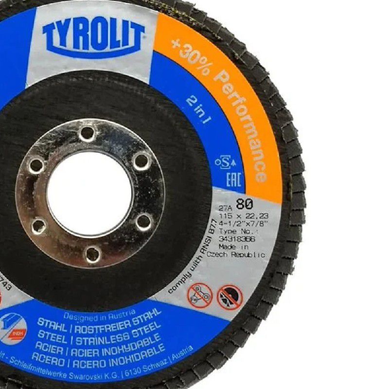 Disco de Lixa Flap Angular 115mm Grana 80 - Basic - 34318366 - TYROLIT