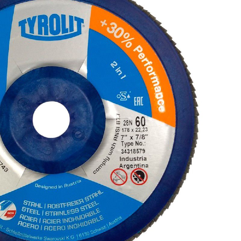 Disco de Lixa Flap Plano 180mm Grana 60 - Basic 28N - 34318579 - TYROLIT