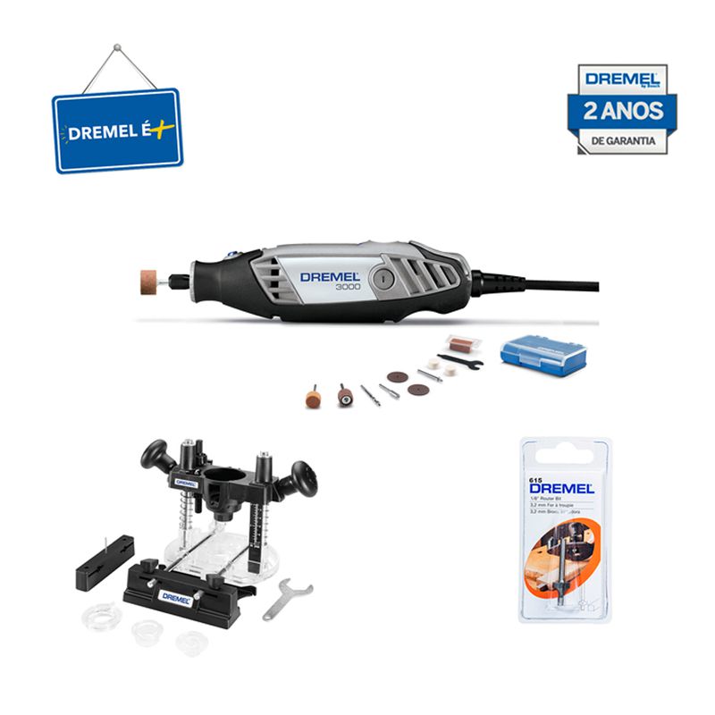 Kit Dremel Micro Retífica 3000 + Base + Fresa 