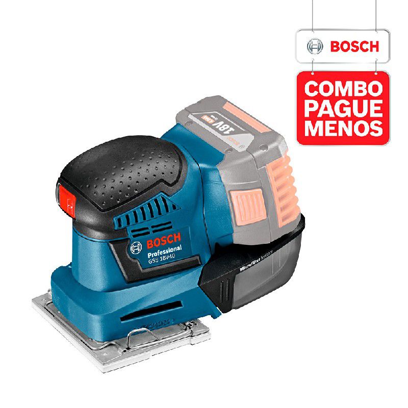 Combo Pague Menos Bosch 18V - Plaina GHO 18V-LI + Lixadeira GSS 18V-10, 18V, 2 baterias 18V 4,0Ah 1 carregador e 1 bolsa