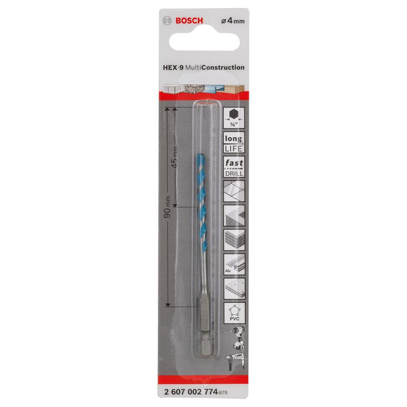 Broca Bosch HEX-9 Multimaterial Hexagonal Ø4 mm