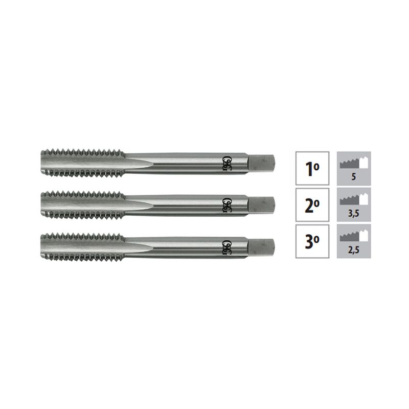 Jogo de Macho Manual HSS BSW 1.3/8''x 6 FPP 100/C 3 Peças - OSG