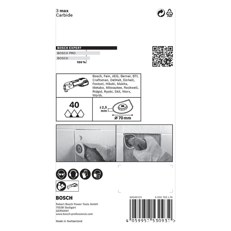 Placa de rejunte para multicortadora Starlock Bosch EXPERT 70 mm