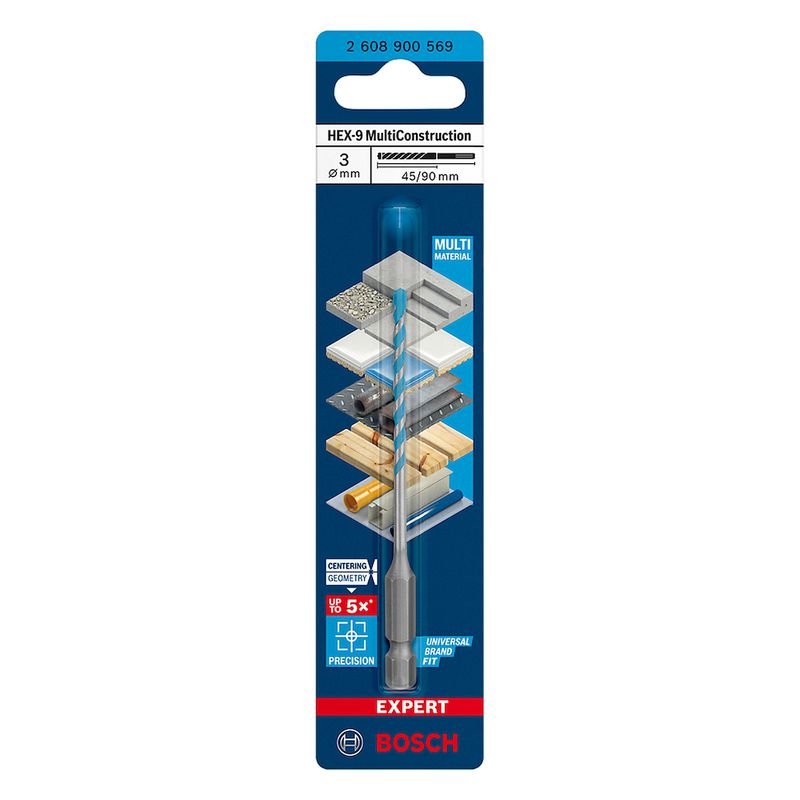 Broca Bosch EXPERT HEX-9 Multiconstruction Diâmetro3x45x90 mm