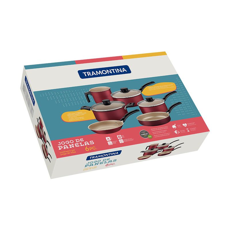 Jogo de Panelas Turim Antiaderente Starflon Max Vermelho 6 Peças - Tramontina 