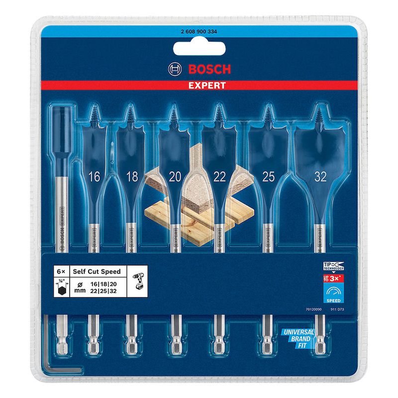 Jogo com 7 Brocas Bosch EXPERT Self Cut Speed 16-32mm x 152mm