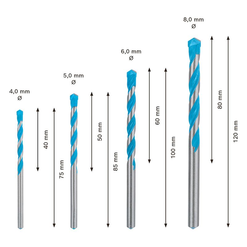 Kit Brocas Bosch EXPERT CYL-9 MultiConstruction Diâmetro 4-5-6-8 mm
