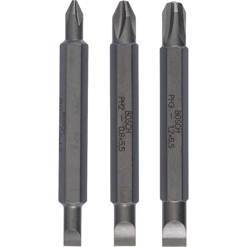 Jogo de pontas duplas Bosch Extra Hard 60mm, 3 peças, PH1, PH2, PH3, S0,6x4,5, S0,8x5,5, S1,2x6,5
