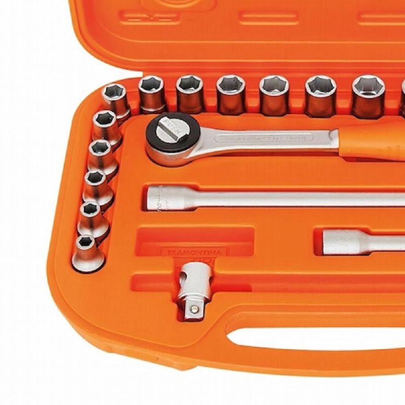 Maleta com Soquetes Sextavados e Acessórios 1/2'' Milímetros de 8 A 32mm 22 Peças 44831/422 Tramontina PRO