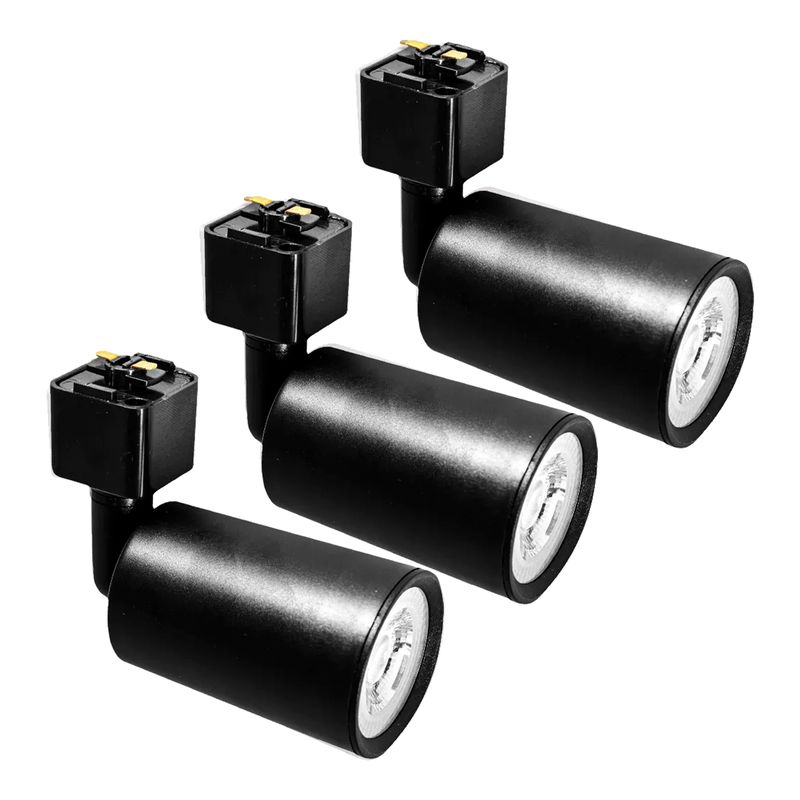 Kit Trilho Eletrificado p/ Spot Led 1M + 3 Spots 7W 3.000K Preto - Noll Led