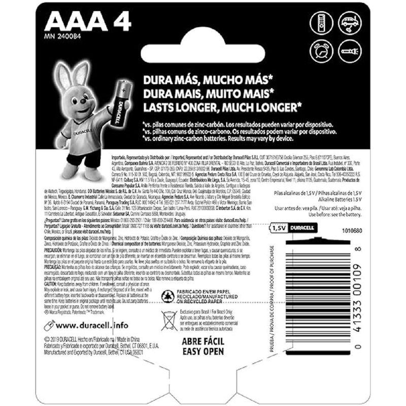 Pilha Alcalina Pequena AAA C/4 (96390) - Duracell