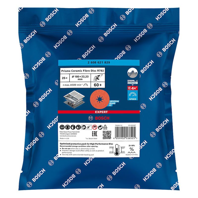 Disco de desbaste Bosch EXPERT Prisma Ceramic Diâmetro180mm, G 60+, 25 peças