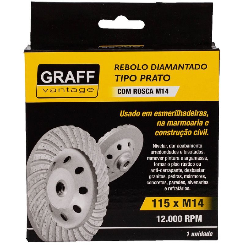 Rebolo Diamantado Tipo Prato c/ Rosca 115xM14mm (573,0005) - Graff Vantage